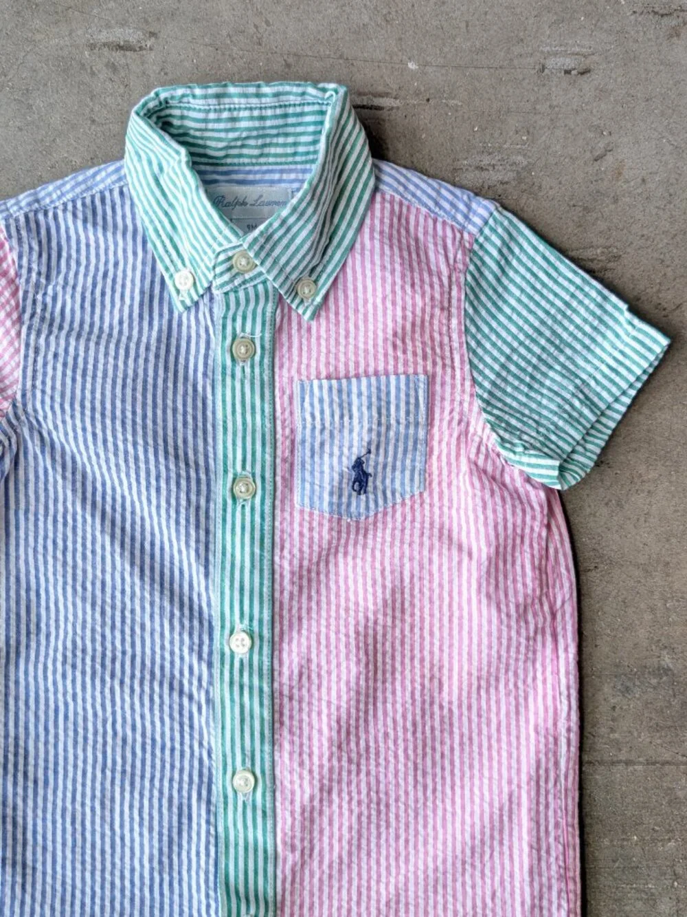 Ralph Lauren Cotton Seersucker Fun Shortall Blue Green Pink One-Piece size 9M